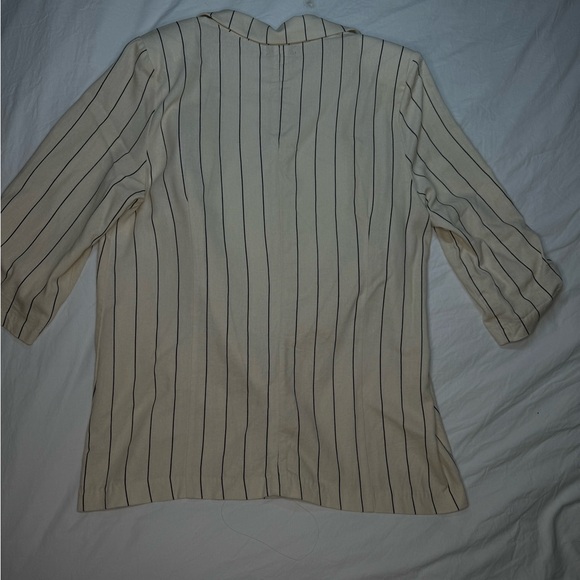 MESSINI Linen Blazer Large Beige Half Sleeve - Shoulder Pads - Business Formal - Picture 2 of 8